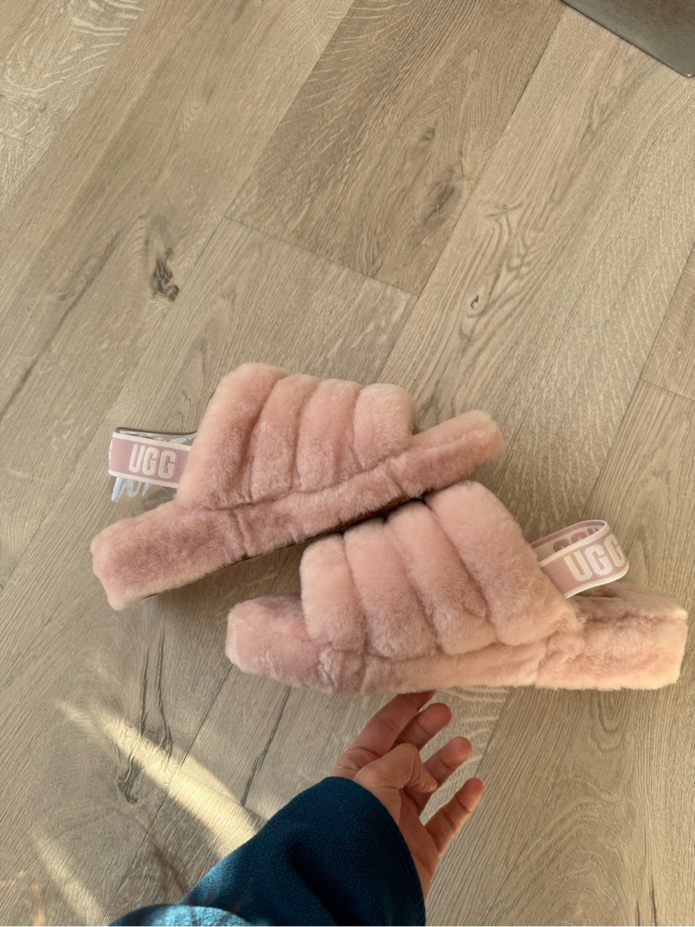 UGG Pink Fluff Slide with Logo Heel Strap - Picture 3 of 6